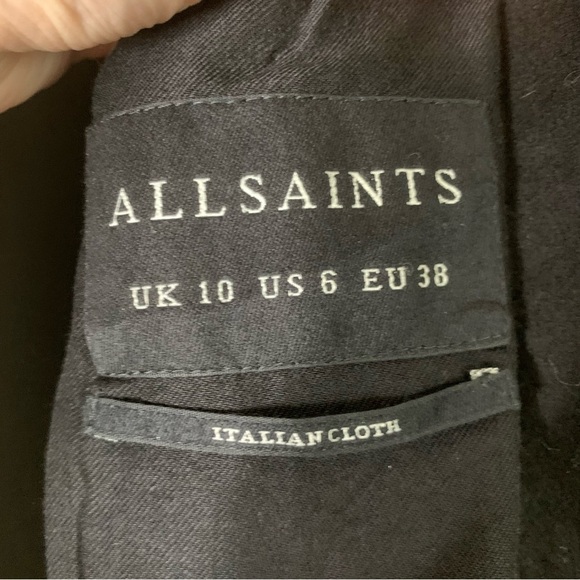 All Saints womens Black Wool one button Leni Coat 6 - Picture 7 of 12